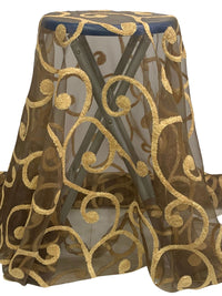 Aged Bronze Brown/Wheat 100% Nylon Embroidered Scrolls Organza 56W