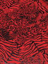 Cherry Tomato/Black Polyester/Spandex Multi Animal Foil Print Activewear Knit - Elite Sportswear - 58W