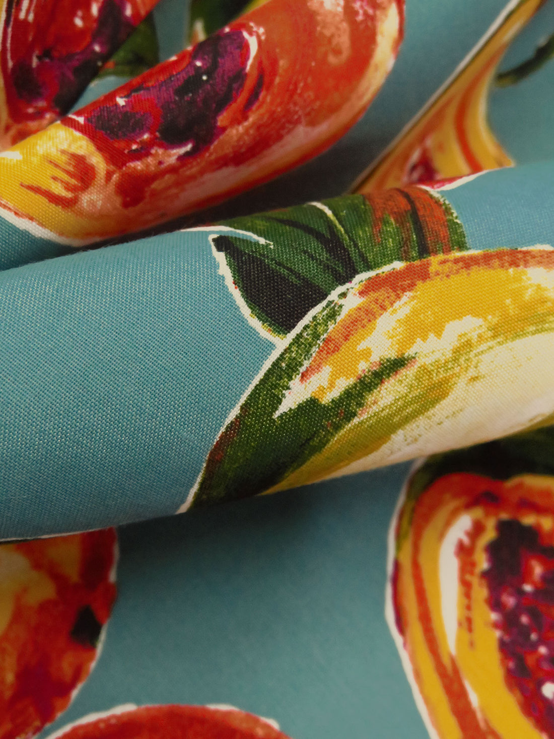 Cadet Blue/Lemon/Burnt Orange/Multi 100% Cotton Fruits Print Lawn - Imported From Japan By NY Designer - 43W