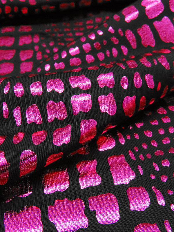 Black/Hot Fandango Pink Polyester/Spandex Alligator-Look Foil Print Activewear Knit - Elite Sportswear - 56W