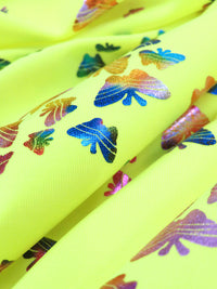 Neon Acid Yellow/Multi Polyester/Spandex Butterfly Foil Print Activewear Knit - Elite Sportswear - 58W