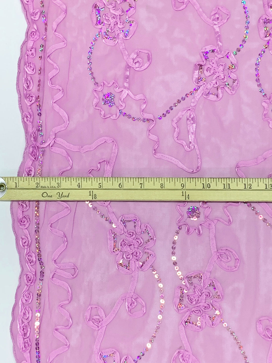 Orchid/Multi 100% Nylon Double Scalloped Border Embellished Floral With Sequins Netting 46W