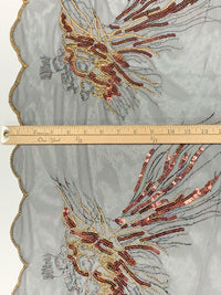Black/Gold/Multi 100% Nylon Double Scalloped Edge Embroidered Novelty Feather-Look Design With Sequins On Netting 50W
