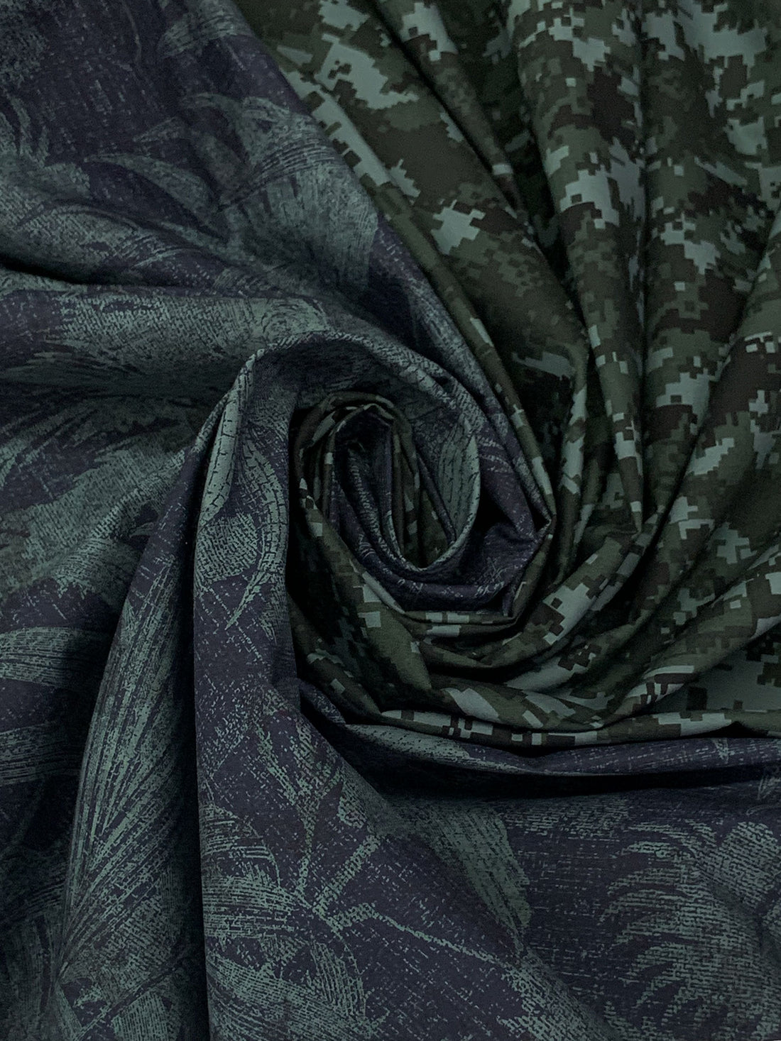 Alpine Evergreen/Steel Teal/Black/Multi 100% Cotton Double-Faced Camouflage Floral Print Poplin - Imported From Japan By NY Designer - 45W
