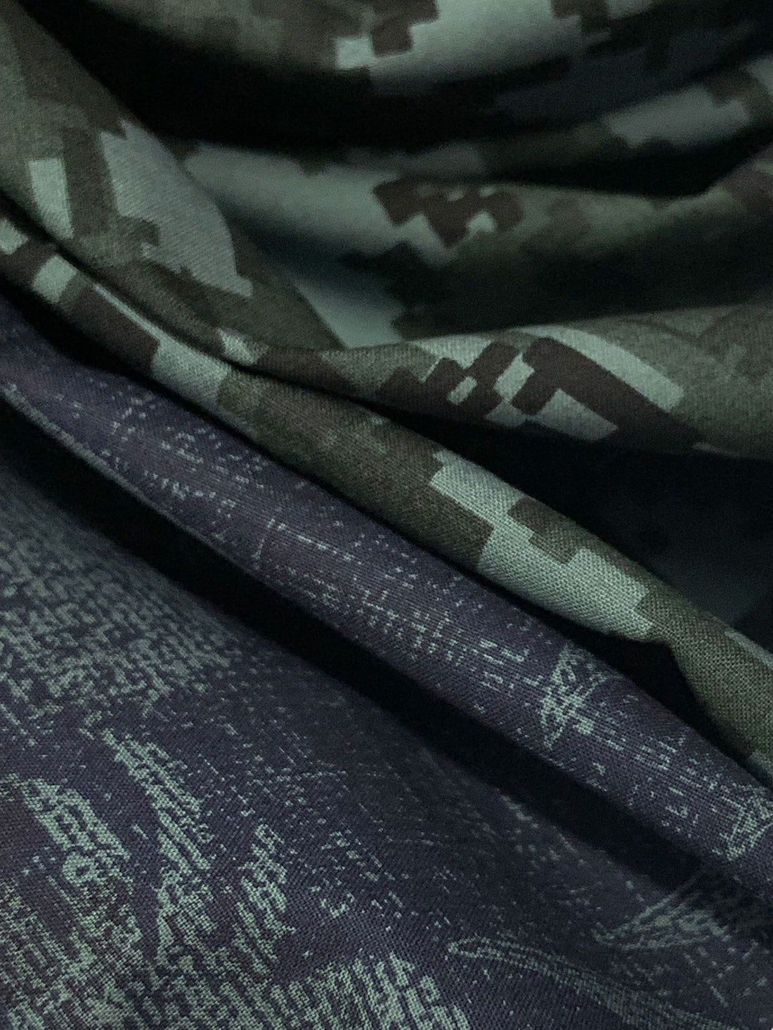 Alpine Evergreen/Steel Teal/Black/Multi 100% Cotton Double-Faced Camouflage Floral Print Poplin - Imported From Japan By NY Designer - 45W