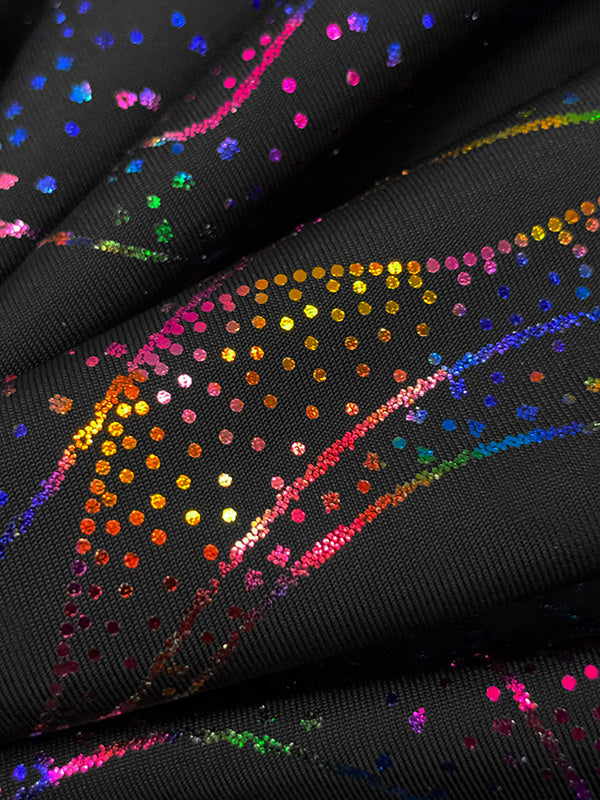 Black/Multi Polyester/Spandex Dotted Waves Foil Print Activewear Knit - Elite Sportswear - 56W