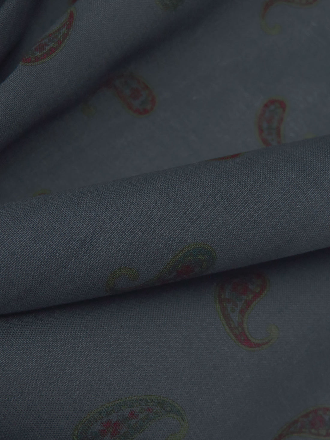 Muted Dark Denim/Dark Burgundy/Muted Dark Olive/Multi 100% Cotton Paisley Print Voile - Imported From Japan By NY Designer - 42W
