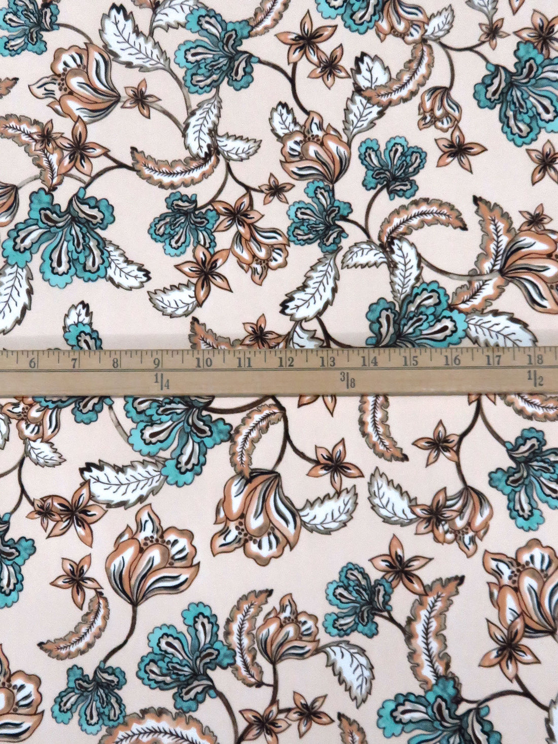 Very Light Peach/Apricot/Dusty Turquoise/Multi 100% Polyester Floral Print Crepe Blouse Weight Woven 57W