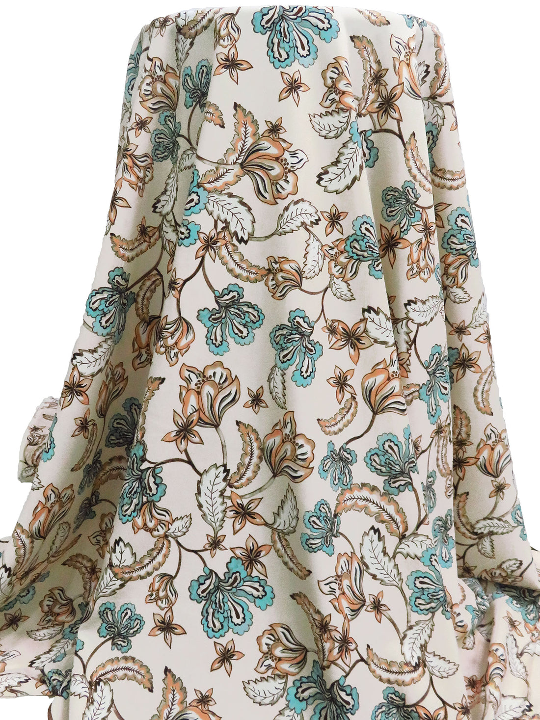 Very Light Peach/Apricot/Dusty Turquoise/Multi 100% Polyester Floral Print Crepe Blouse Weight Woven 57W