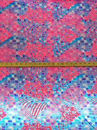 Hot Highlighter Pink/Sky Blue/Sapphire/Multi Polyester/Spandex Novelty Foil Print Activewear Knit - Elite Sportswear - 58W