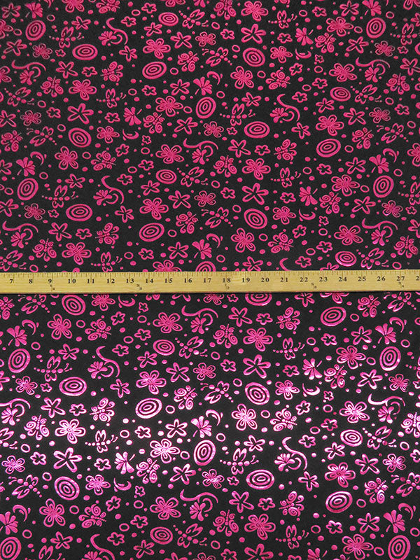 Black/Fruit Punch Pink Polyester/Spandex Floral Butterfly Print Activewear Knit - Elite Sportswear - 56W