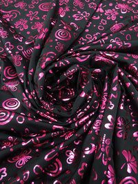 Black/Fruit Punch Pink Polyester/Spandex Floral Butterfly Print Activewear Knit - Elite Sportswear - 56W