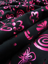 Black/Fruit Punch Pink Polyester/Spandex Floral Butterfly Print Activewear Knit - Elite Sportswear - 56W