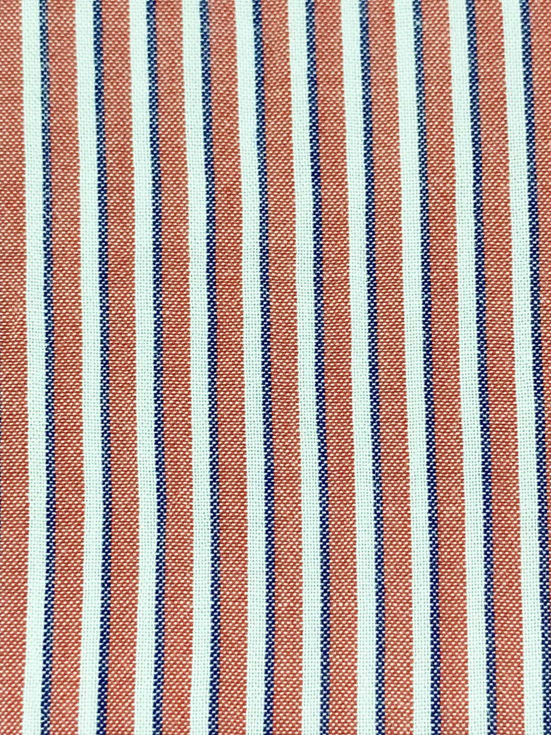 Sienna Orange/Dark Royal Blue/White 100% Cotton Vertical Stripe Chambray Shirting 56W