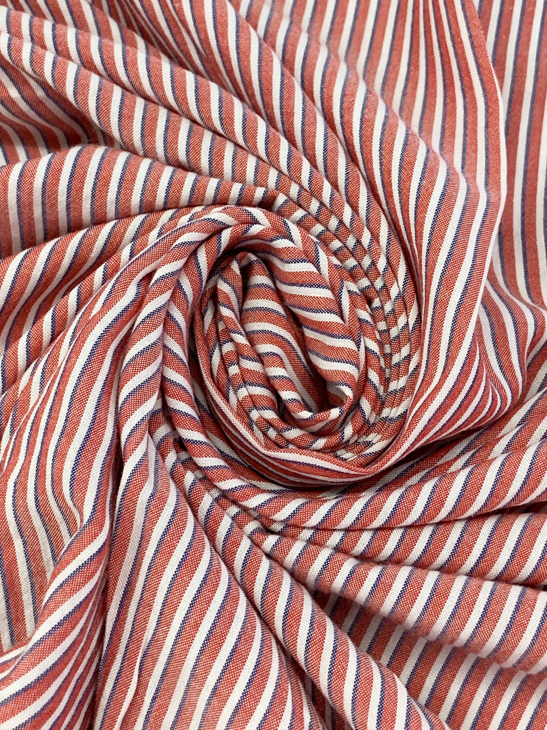 Sienna Orange/Dark Royal Blue/White 100% Cotton Vertical Stripe Chambray Shirting 56W