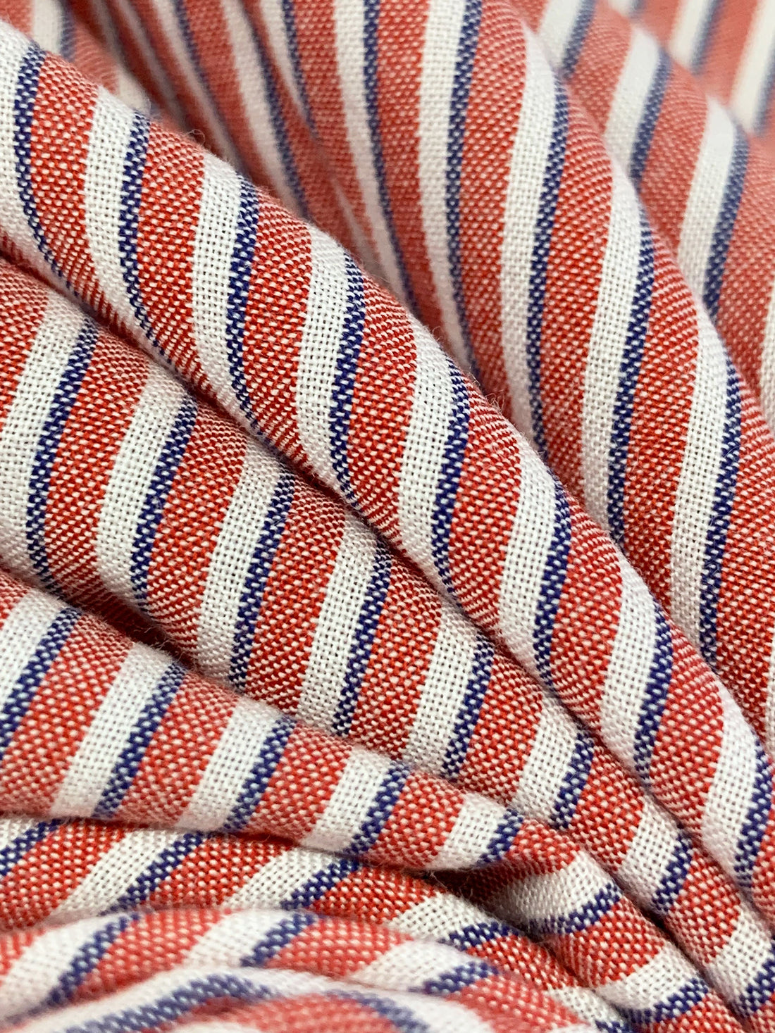 Sienna Orange/Dark Royal Blue/White 100% Cotton Vertical Stripe Chambray Shirting 56W
