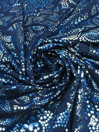 Navy Blue/Sapphire/Silver/Multi Polyester/Spandex Dotted Floral Foil Print Activewear Knit - Elite Sportswear - 56W