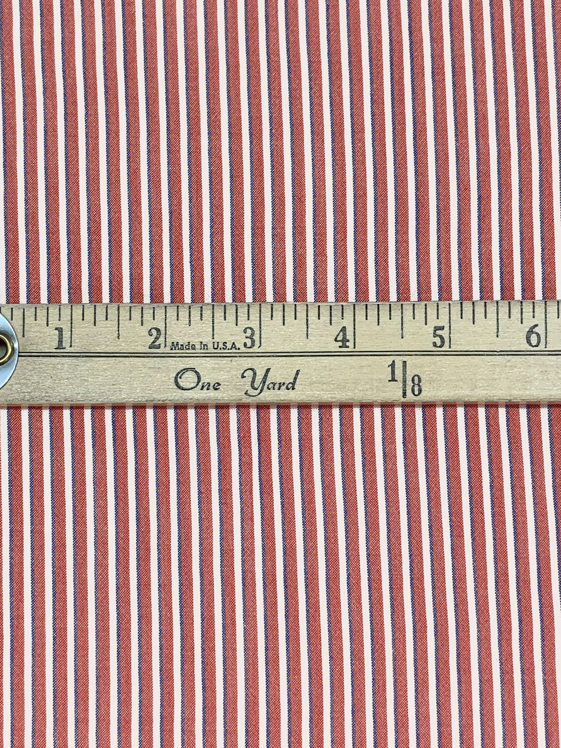 Sienna Orange/Dark Royal Blue/White 100% Cotton Vertical Stripe Chambray Shirting 56W