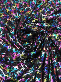 Black/Silver/Multi Polyester/Spandex Abstract Swirls Foil Print Activewear Knit - Elite Sportswear - 56W