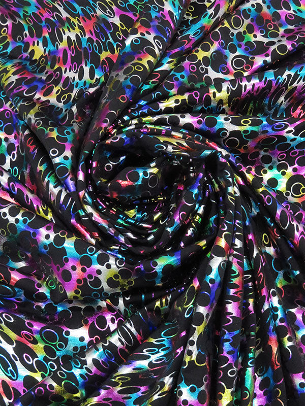 Black/Silver/Multi Polyester/Spandex Abstract Swirls Foil Print Activewear Knit - Elite Sportswear - 56W