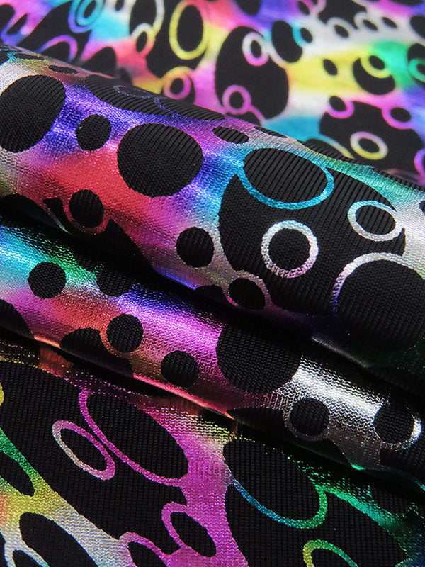 Black/Silver/Multi Polyester/Spandex Abstract Swirls Foil Print Activewear Knit - Elite Sportswear - 56W