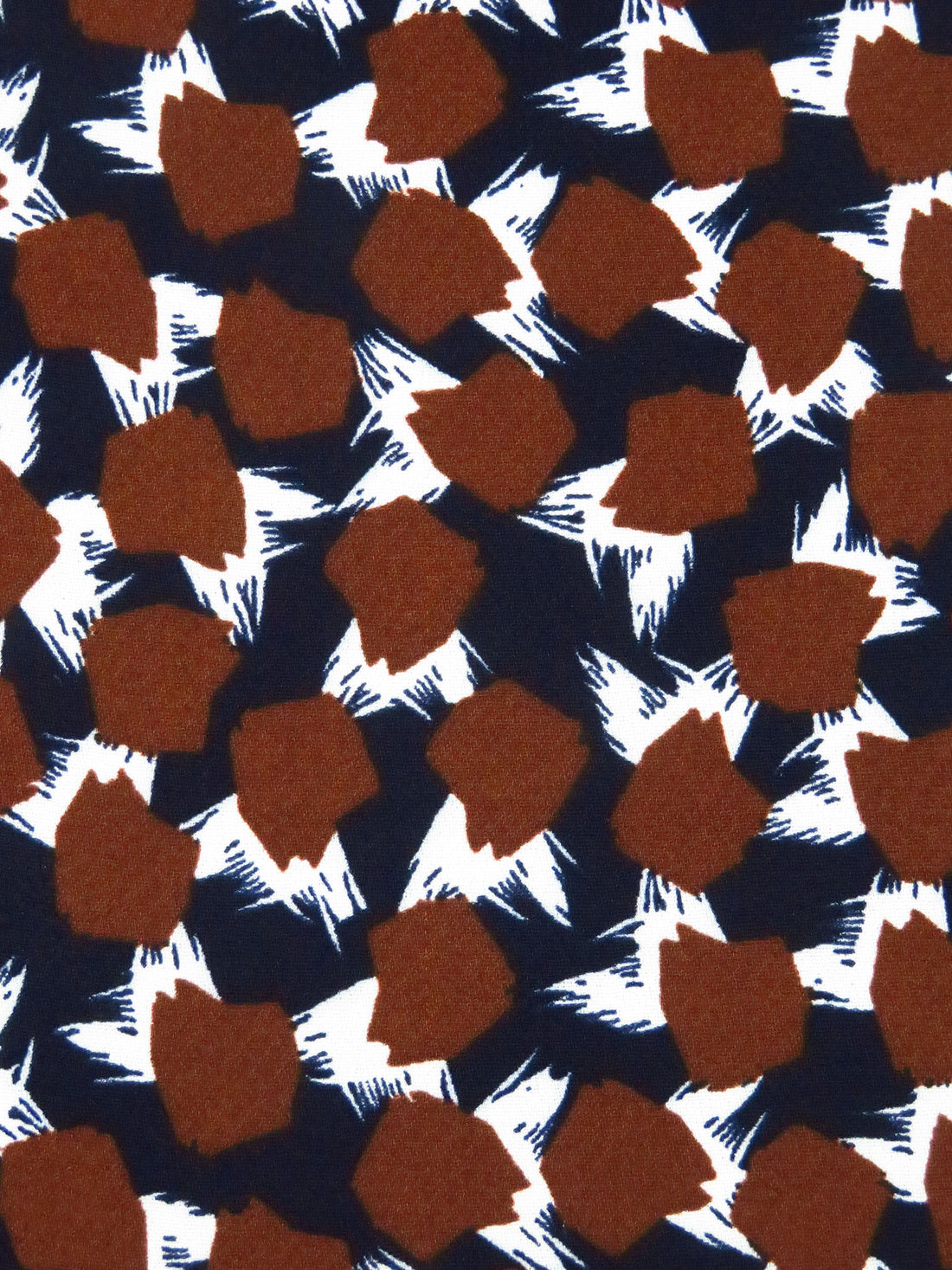 Midnight Navy/Dark Brown-Red/White 100% Polyester Abstract Print Crepe 51W
