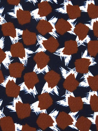 Midnight Navy/Dark Brown-Red/White 100% Polyester Abstract Print Crepe 51W