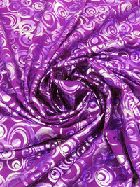 Warm Jammy Purple/Silver/Taffy/Multi Polyester/Spandex Abstract Circles Foil Print Activewear Knit - Elite Sportswear - 56W