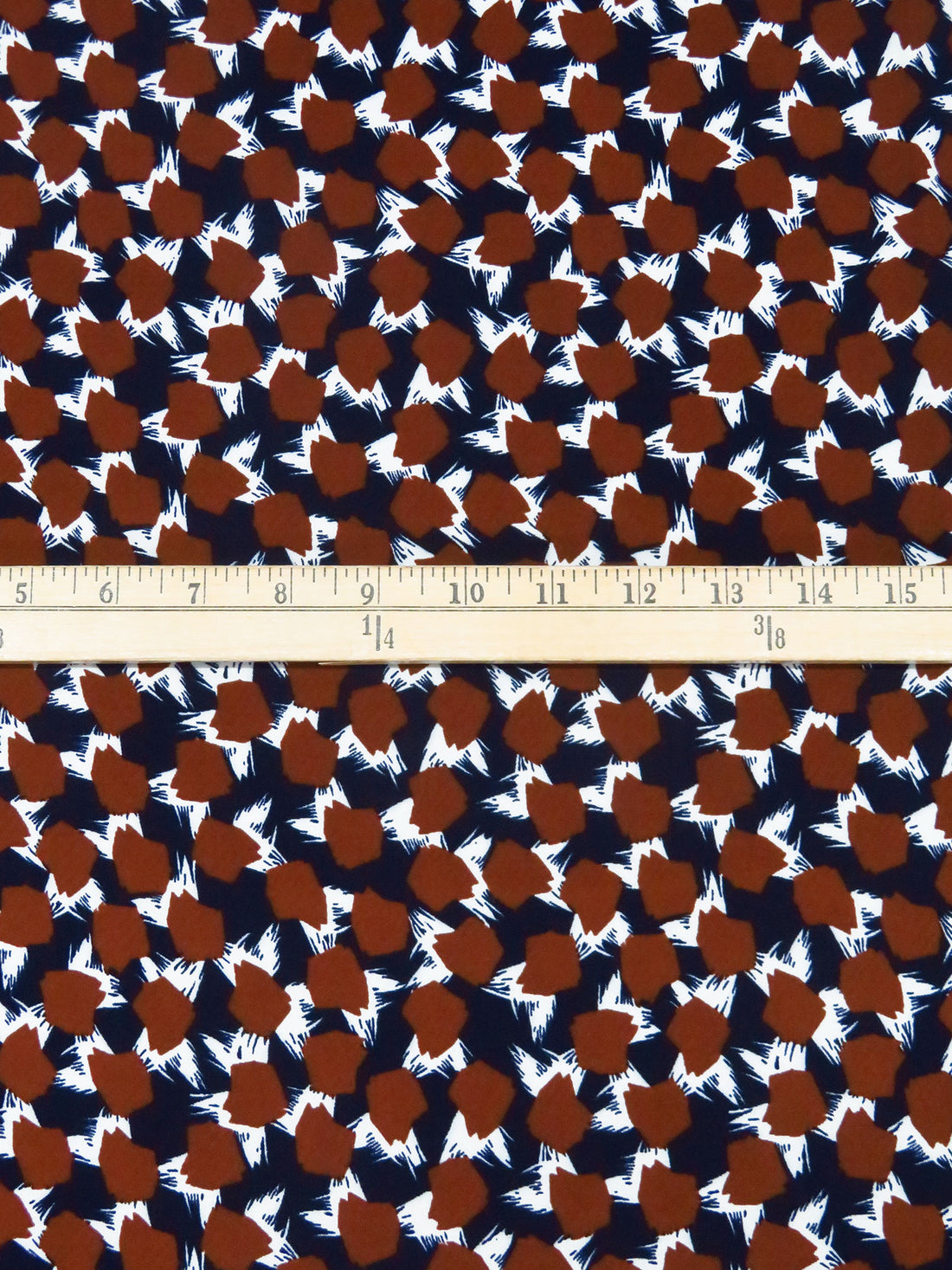 Midnight Navy/Dark Brown-Red/White 100% Polyester Abstract Print Crepe 51W
