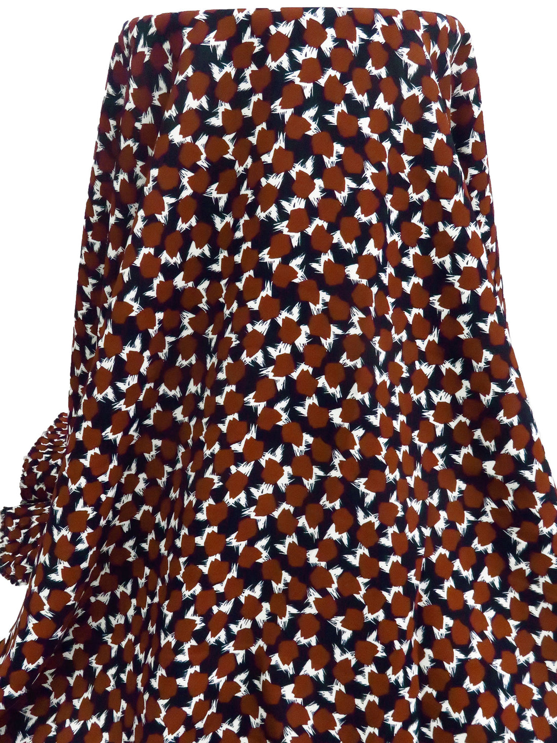 Midnight Navy/Dark Brown-Red/White 100% Polyester Abstract Print Crepe 51W