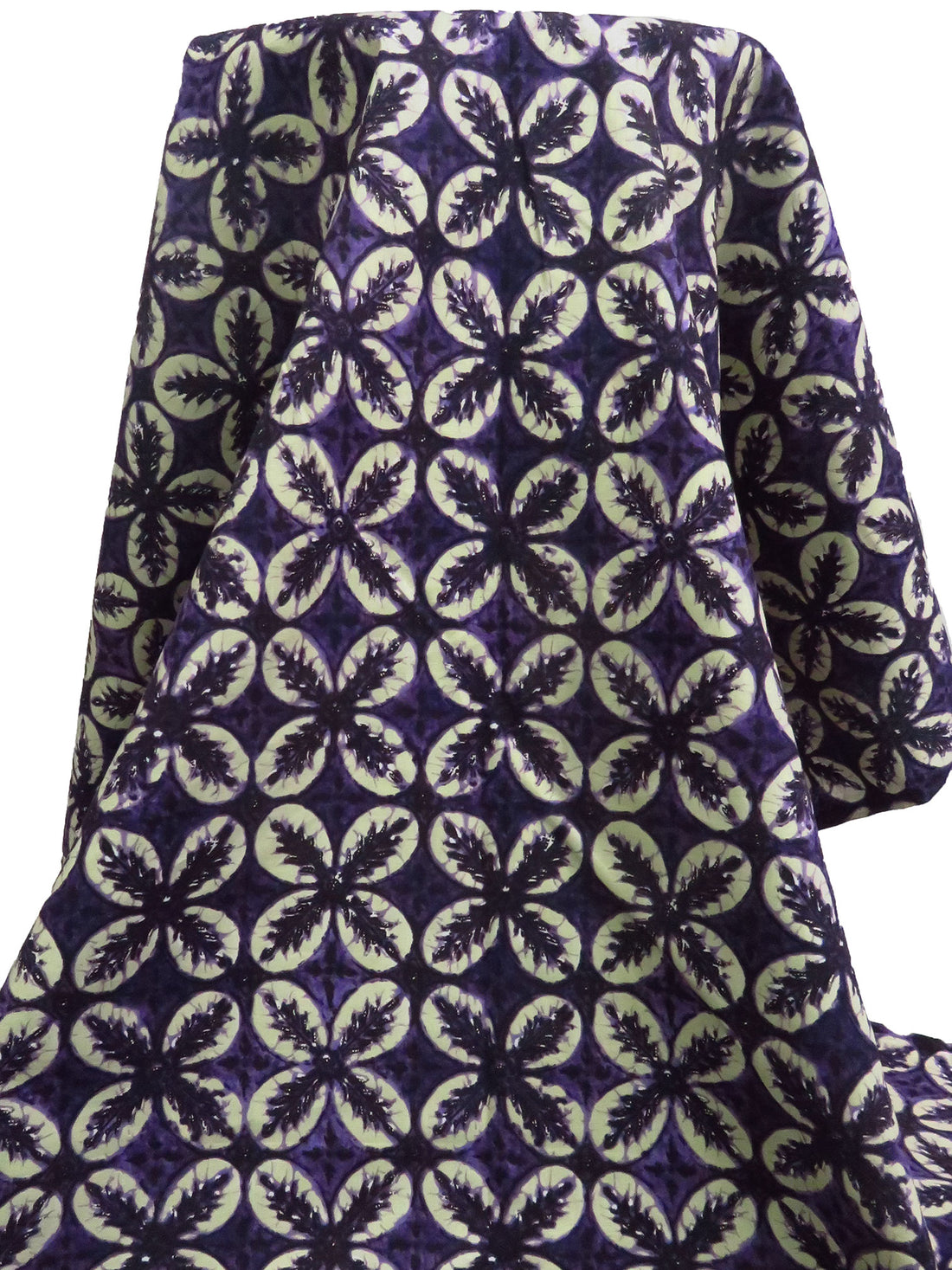 Dark Purple/Black/Dusty Cream/Multi 100% Cotton Abstract Leaf Tile Print Shirt Weight Woven - Imported Form Japan By NY Designer - 42W