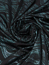 Black/Aqua Blue Polyester/Spandex Dotted Waves Foil Print Activewear Knit - Elite Sportswear- 56W