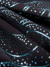 Black/Aqua Blue Polyester/Spandex Dotted Waves Foil Print Activewear Knit - Elite Sportswear- 56W