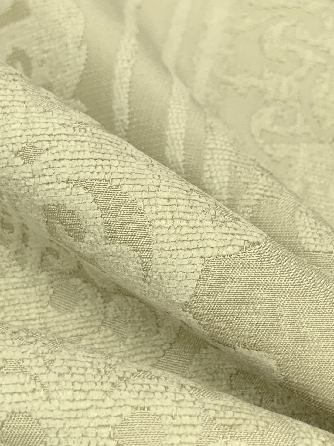 Golden Beige/Parchment Polyester/Rayon Vertical Ornate Medallion Stripe Weave Chenille Jacquard 52W