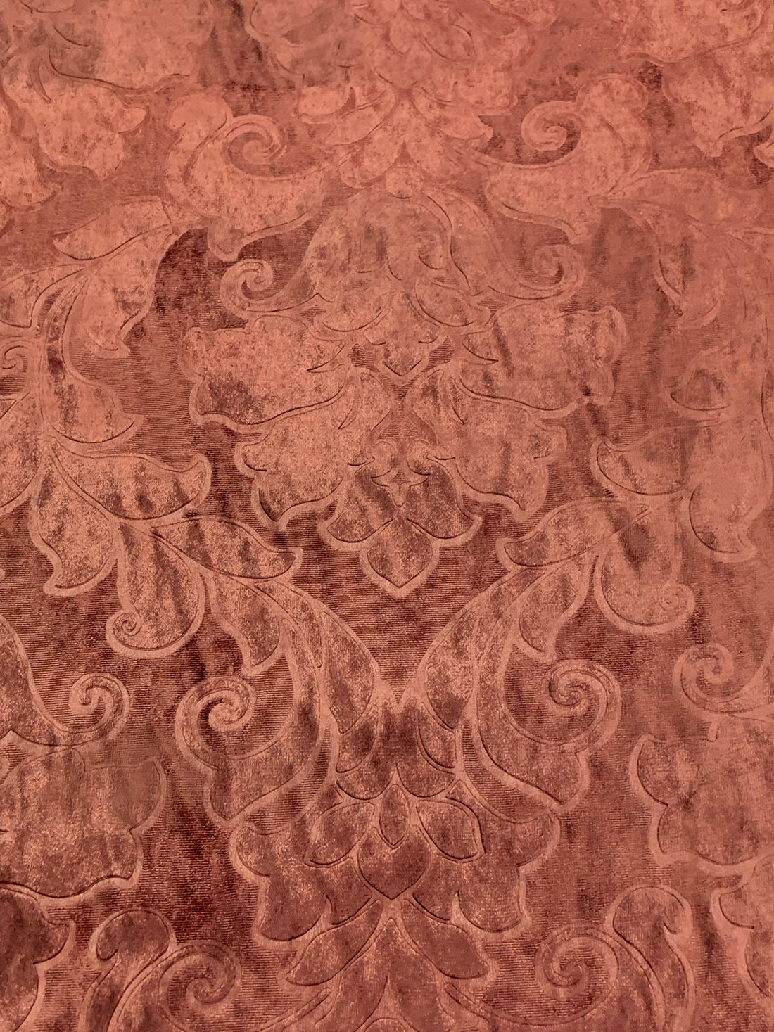 Copper Red Polyester/Rayon Embossed Damask Velvet 55W
