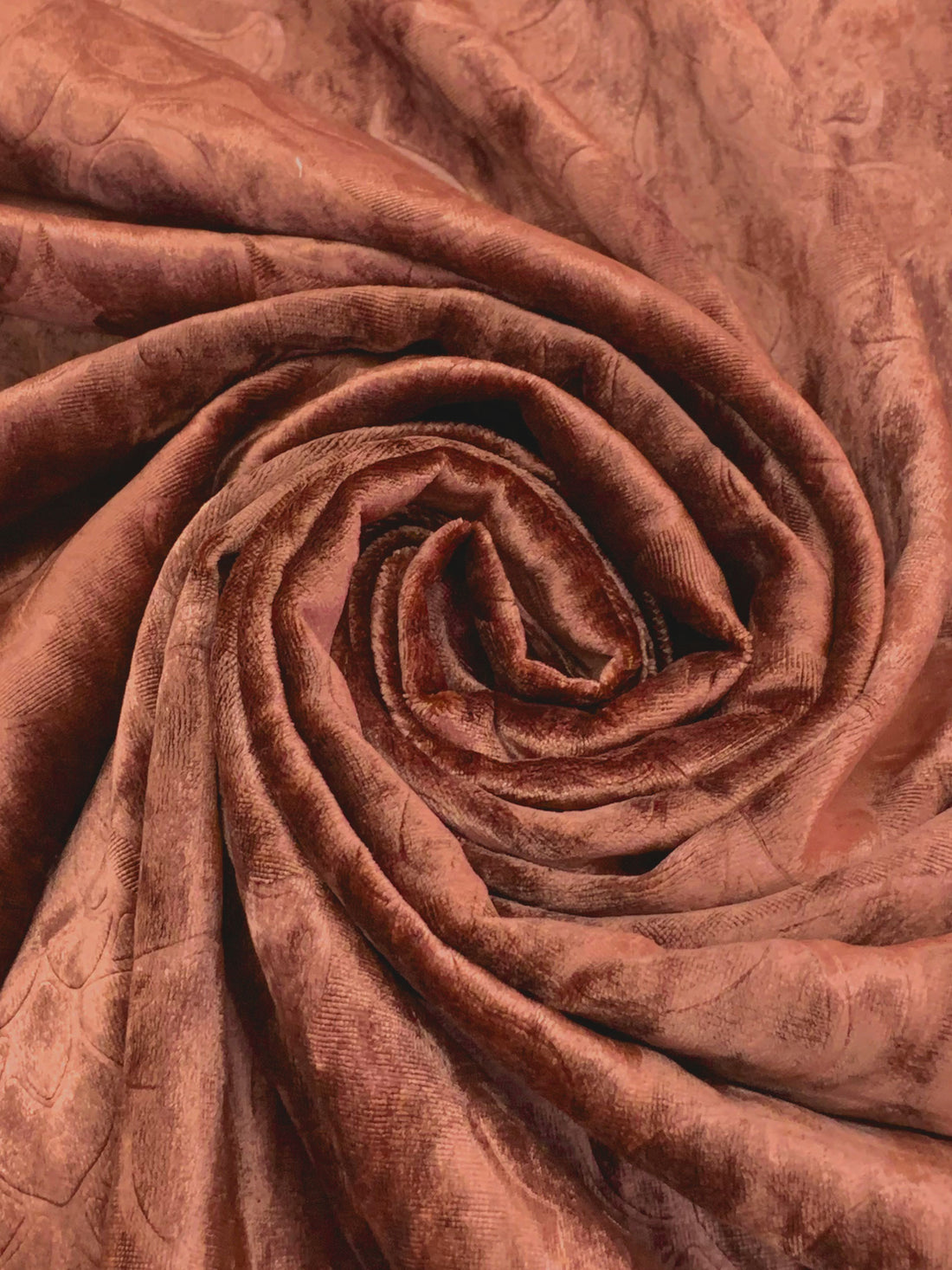 Copper Red Polyester/Rayon Embossed Damask Velvet 55W