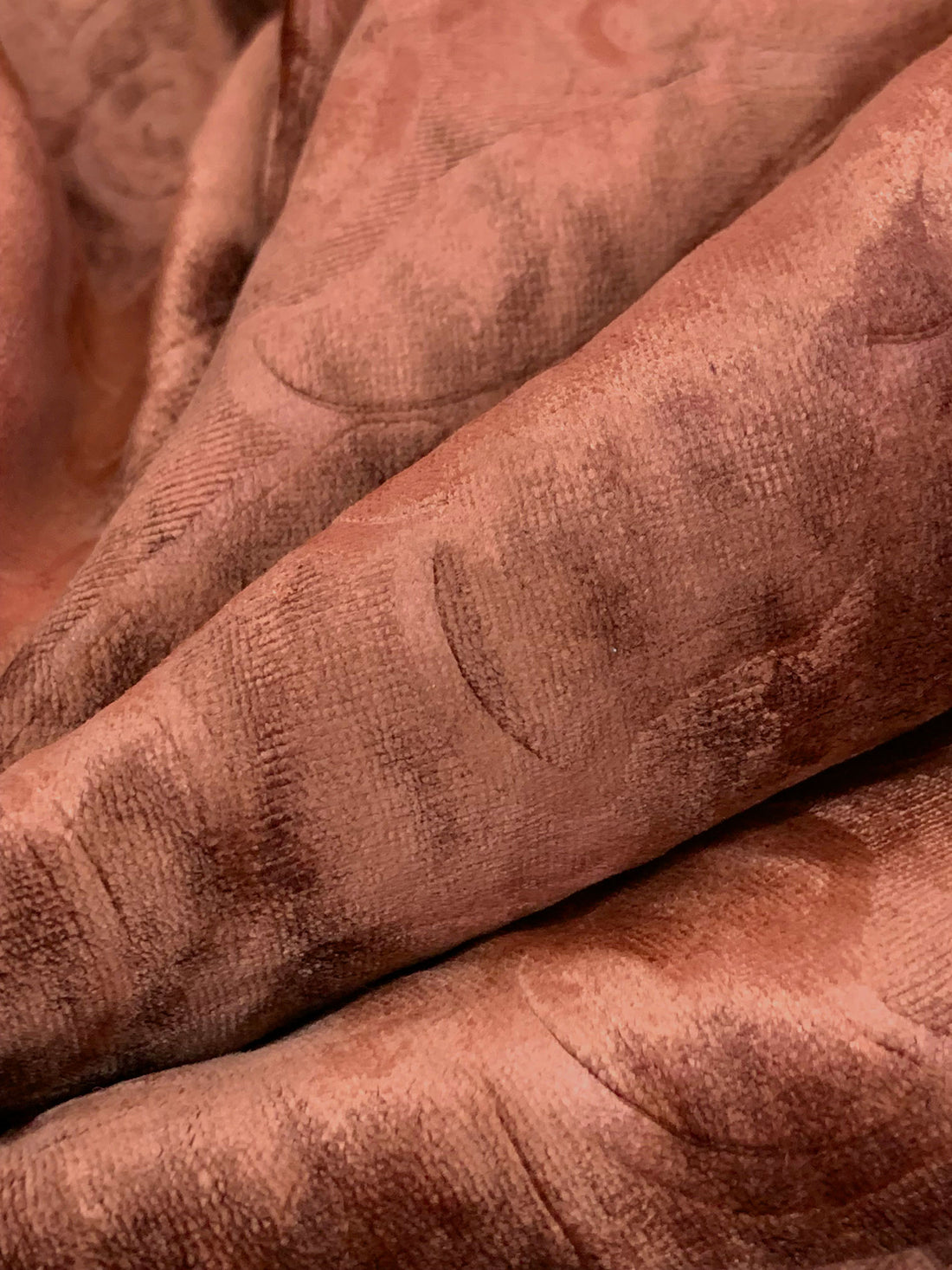 Copper Red Polyester/Rayon Embossed Damask Velvet 55W