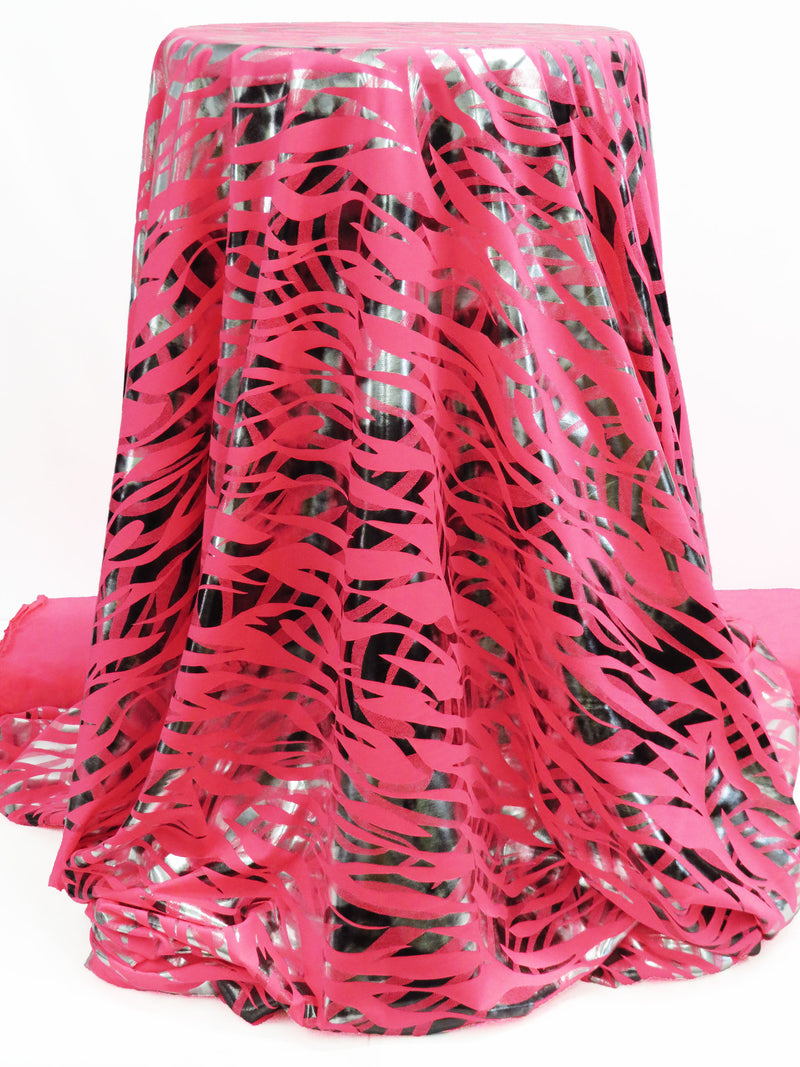 Neon Highlighter Pink/Silver Polyester/Spandex Animal Foil Print Activewear Knit - Elite Sportswear - 56W