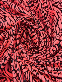 Highlighter Coral Pink/Black Polyester/Spandex Warped Animal Foil Print Activewear Knit - Elite Sportswear - 56W