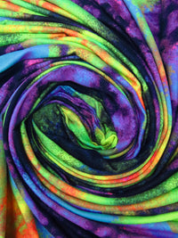 Dark Purple/Lime/Neon Orange/Multi Polyester/Lycra Grunge Print Double Brushed Knit 61W