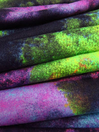 Dark Purple/Lime/Neon Orange/Multi Polyester/Lycra Grunge Print Double Brushed Knit 61W