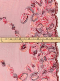 Antique Ruby/Petal Pink/Melon/Multi 100% Nylon Scalloped Double Border Embellished Rosettes Netting 46W