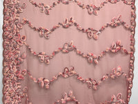 Antique Ruby/Petal Pink/Melon/Multi 100% Nylon Scalloped Double Border Embellished Rosettes Netting 46W