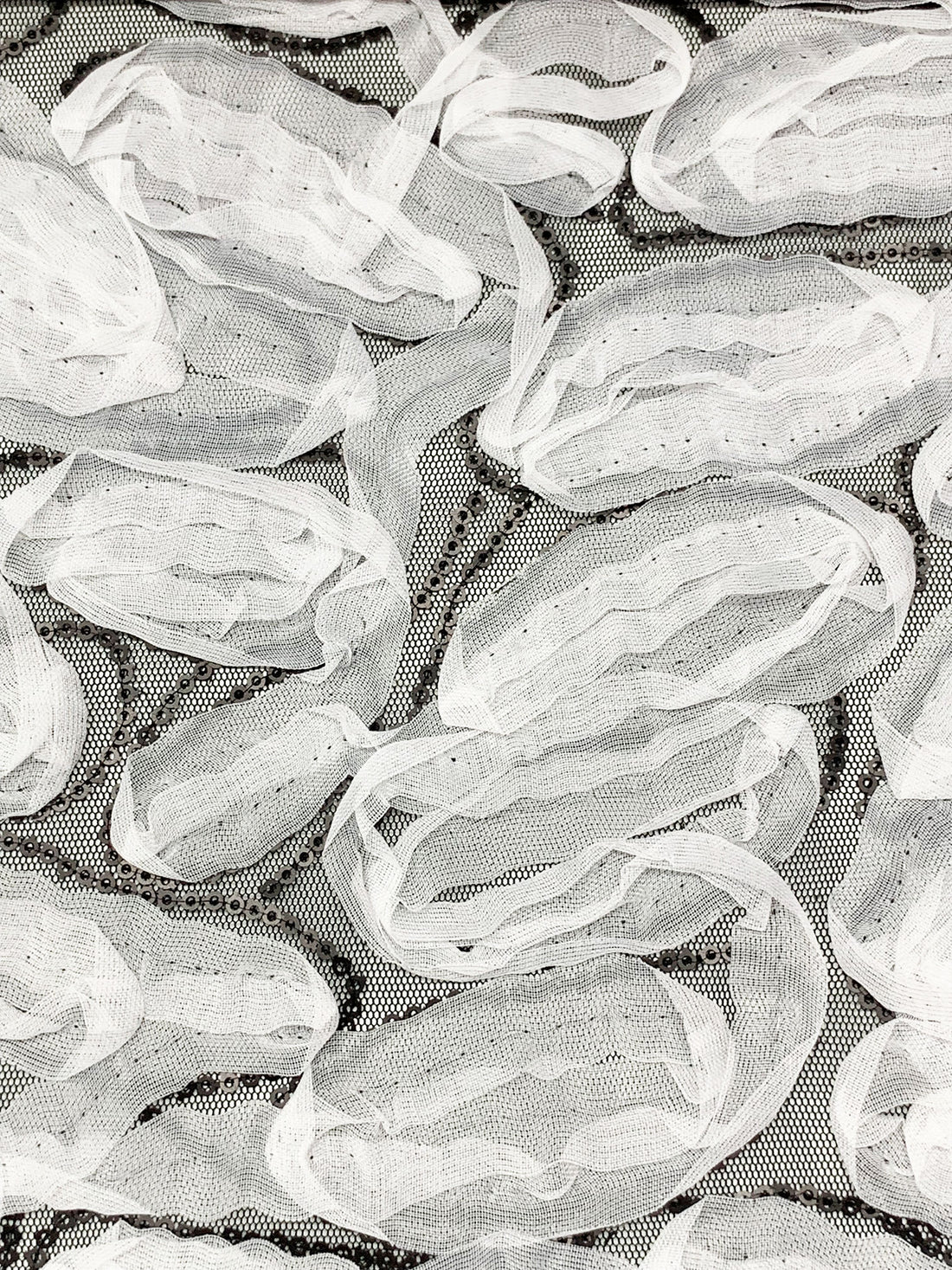 White/Black 100% Nylon Embellished Rosettes With Sequins Netting 52W