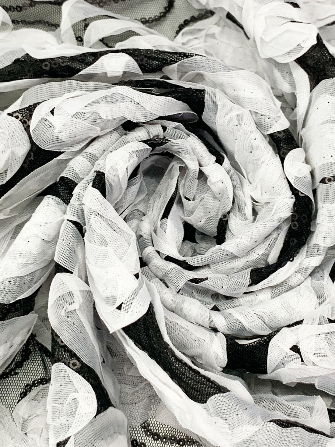 White/Black 100% Nylon Embellished Rosettes With Sequins Netting 52W