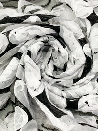 White/Black 100% Nylon Embellished Rosettes With Sequins Netting 52W
