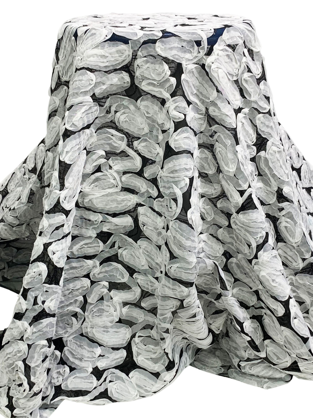 White/Black 100% Nylon Embellished Rosettes With Sequins Netting 52W