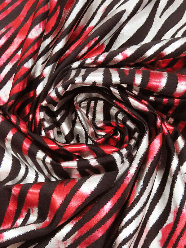 Black/Fire Engine Red/Silver Polyester/Spandex Abstract Tie-Dye Look Animal Foil Print Activewear Knit - Elite Sportswear - 58W