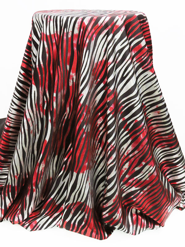 Black/Fire Engine Red/Silver Polyester/Spandex Abstract Tie-Dye Look Animal Foil Print Activewear Knit - Elite Sportswear - 58W