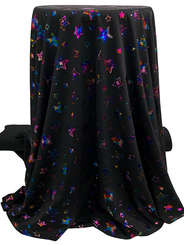 Black/Multi Polyester/Spandex Stars Foil Print Activewear Knit - Elite Sportswear - 56W